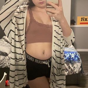 white and black stripe cardigan